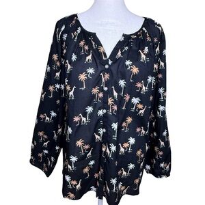 LOFT Outlet Blouse Black Tan White New L Cotton NWT Palm Tree Giraffe Safari Top